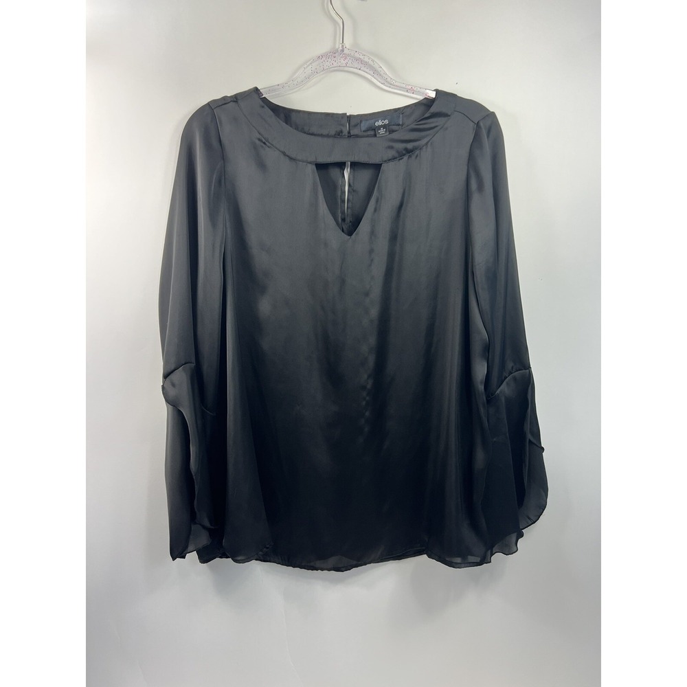 Ellos Womens Keyhole Sheer Blouse Woman Sz 14 3/4 Sleeve, Soft